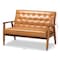 Baxton Studio Sorrento Mid-Century Modern Tan Faux Leather and Walnut Brown Finished Wood Loveseat 175-10978-Zoro - alternate 5